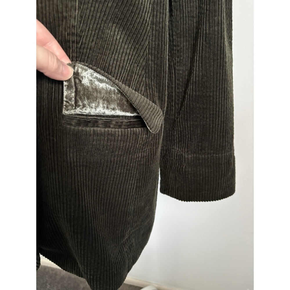 J. Jill Wide Wale Corduroy Jacket Velvet Trim Large Petite Green Barn Chore Coat - Picture 3 of 12